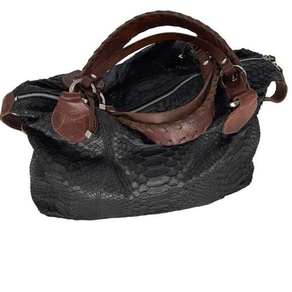 Pauric Sweeney Womens Leather Phyton‎ Braided Shoulder Bag Black Brown Medium - Picture 1 of 9